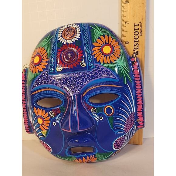 Vintage 1980s Mexican Redware Mask Hand Painted Hand Made Talavera Folk Art - Picture 5 of 12